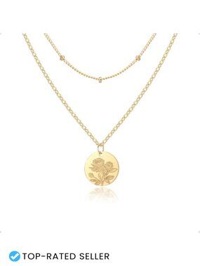 14K Gold Plated Layered Birth Flower Necklace Set